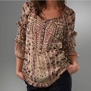 DIANE VON FURSTENBERG FINN Silk Brown Bohemian Chiffon Top 4